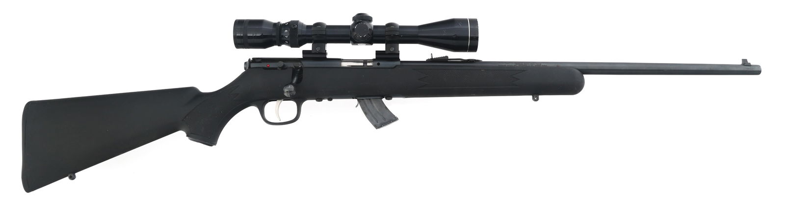 SAVAGE MODEL MARK II .22 LR CAL BOLT ACTION RIFLE: SAVAGE MODEL MARK II .22 LR CAL BOLT ACTION RIFLE Savage Model Mark II .22 LR caliber bolt action rifle. Blade front sight. Adjustable rear sight. Checkered composite stock. Slotted composite butt pla