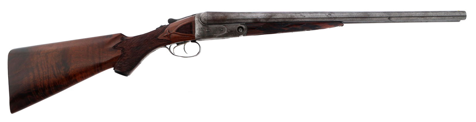 1901 PARKER BROS BH GRADE 5 12 GAUGE SXS SHOTGUN: 1901 PARKER BROS BH GRADE 5 12 GAUGE SXS SHOTGUN 1901 Parker Bros BH Grade 12 gauge side by side shotgun. 2 3/4 inch chamber. Damascus steel barrels cut to 21". Engraved receiver. Serial numbers match
