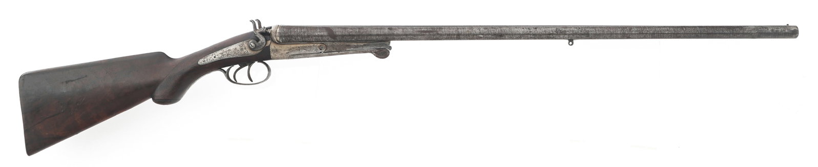 BELGIAN SIDE BY SIDE 16 GAUGE SHOTGUN: BELGIAN SIDE BY SIDE 16 GAUGE SHOTGUN Belgian made SXS 16 gauge shotgun. 2 3/4 inch chamber. Right barrel Full choke. Left barrel Cylinder choke. Bead front sight. Engraved receiver. Checkered wood st