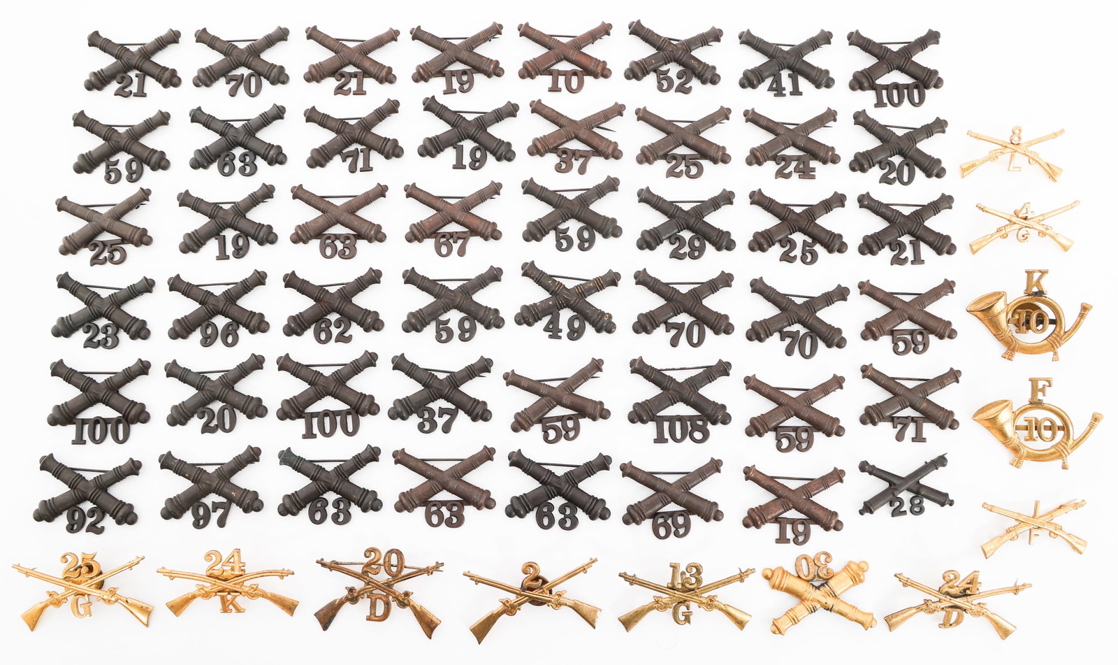 SPAN-AM WAR - WWI US ARMY BRANCH INSIGNIA: SPAN-AM WAR - WWI US ARMY BRANCH INSIGNIA Spanish - American War - WWI US Army Branch Insignia. Includes Infantry and Artillery.