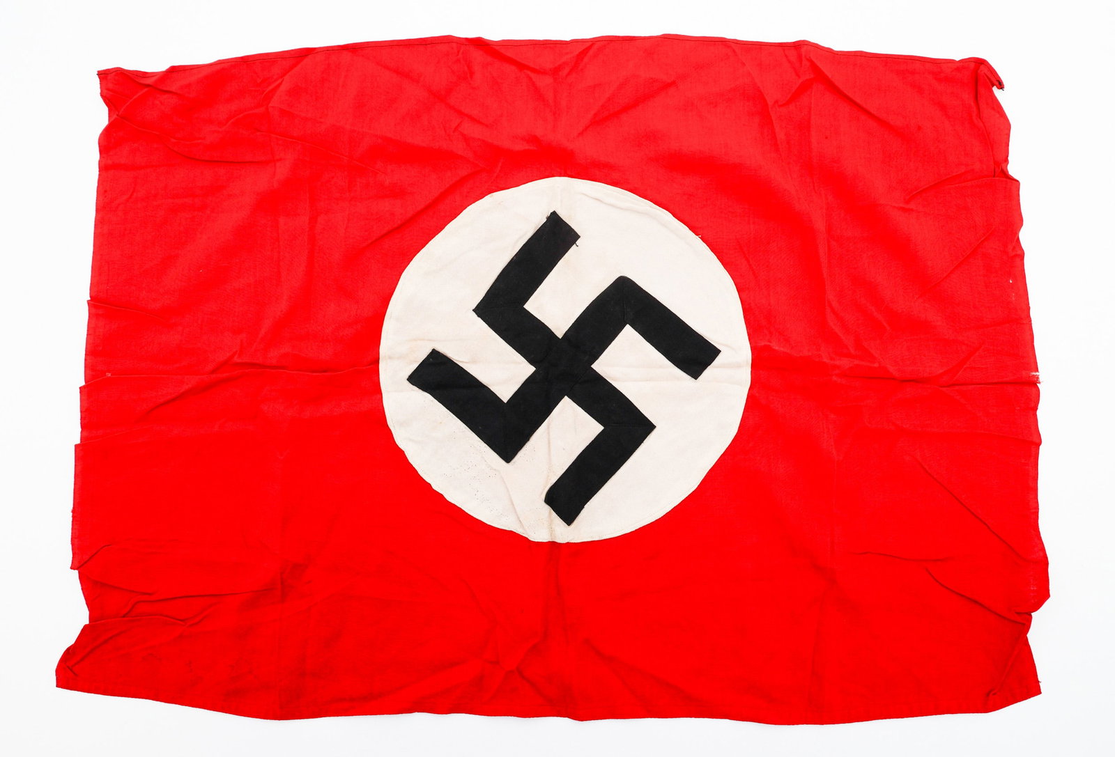 WWII GERMAN NSDAP FLAG: WWII GERMAN NSDAP FLAG WWII German NSDAP Flag. Double sided, multi-piece cotton construction with sewn on multi-piece construction swastika. No visible stamps or marks. Size: 20 1/2" x 28"