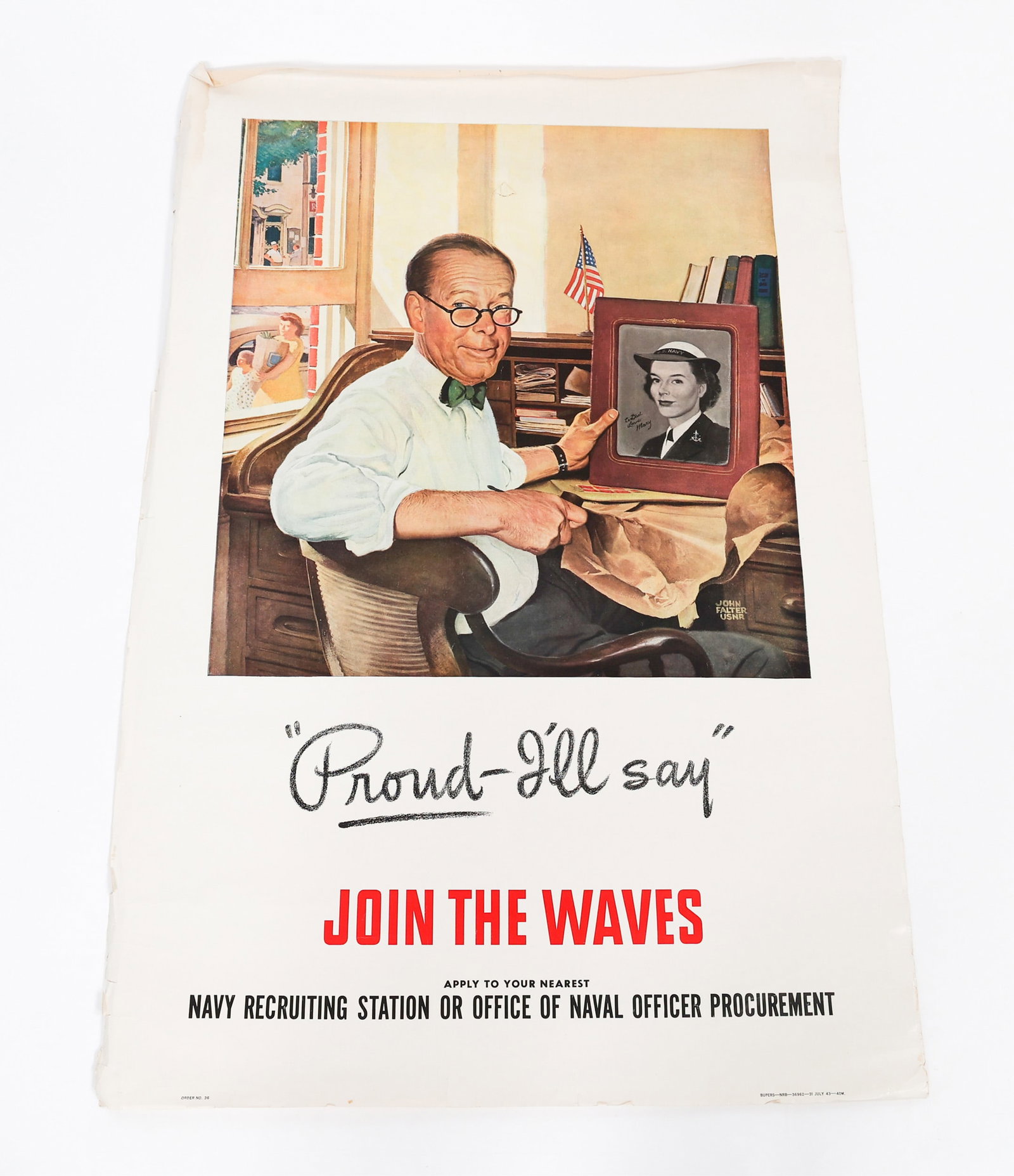 WWII US NAVY WAVES RECRUITMENT POSTER: WWII US NAVY WAVES RECRUITMENT POSTER WWII US Navy WAVES Recruitment Poster. Printed by Bureau of Naval Personnel, dated 1943. Size: 42" x 27 1/4"