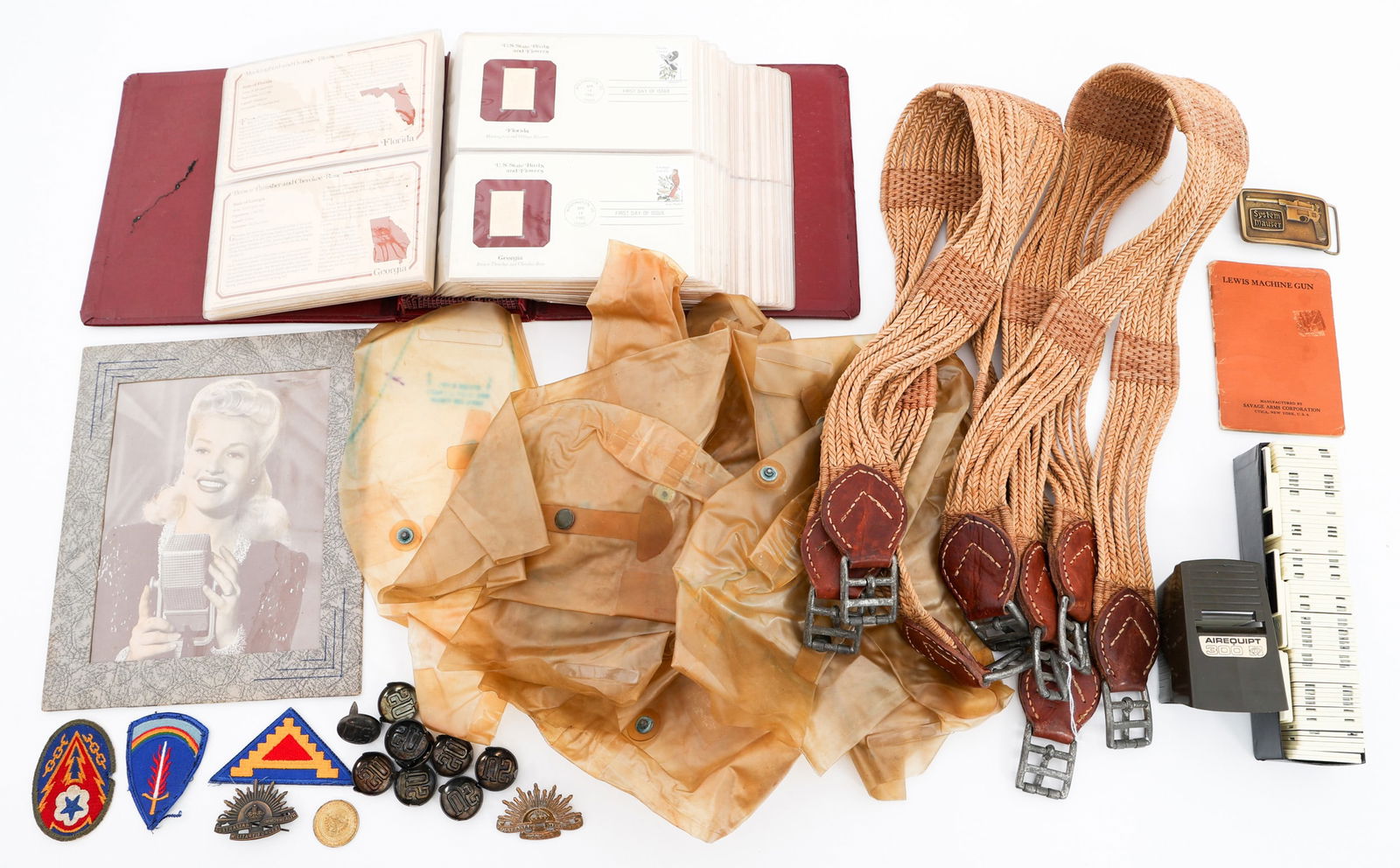 WWII - COLD WAR US & GERMAN FIELD GEAR & EPHEMERA: WWII - COLD WAR US & GERMAN FIELD GEAR & EPHEMERA WWII - Cold War US & German Field Gear, Ephemera, and Insignia Bonanza. Includes horse cinches, WWII German projector slides with fully functional Air