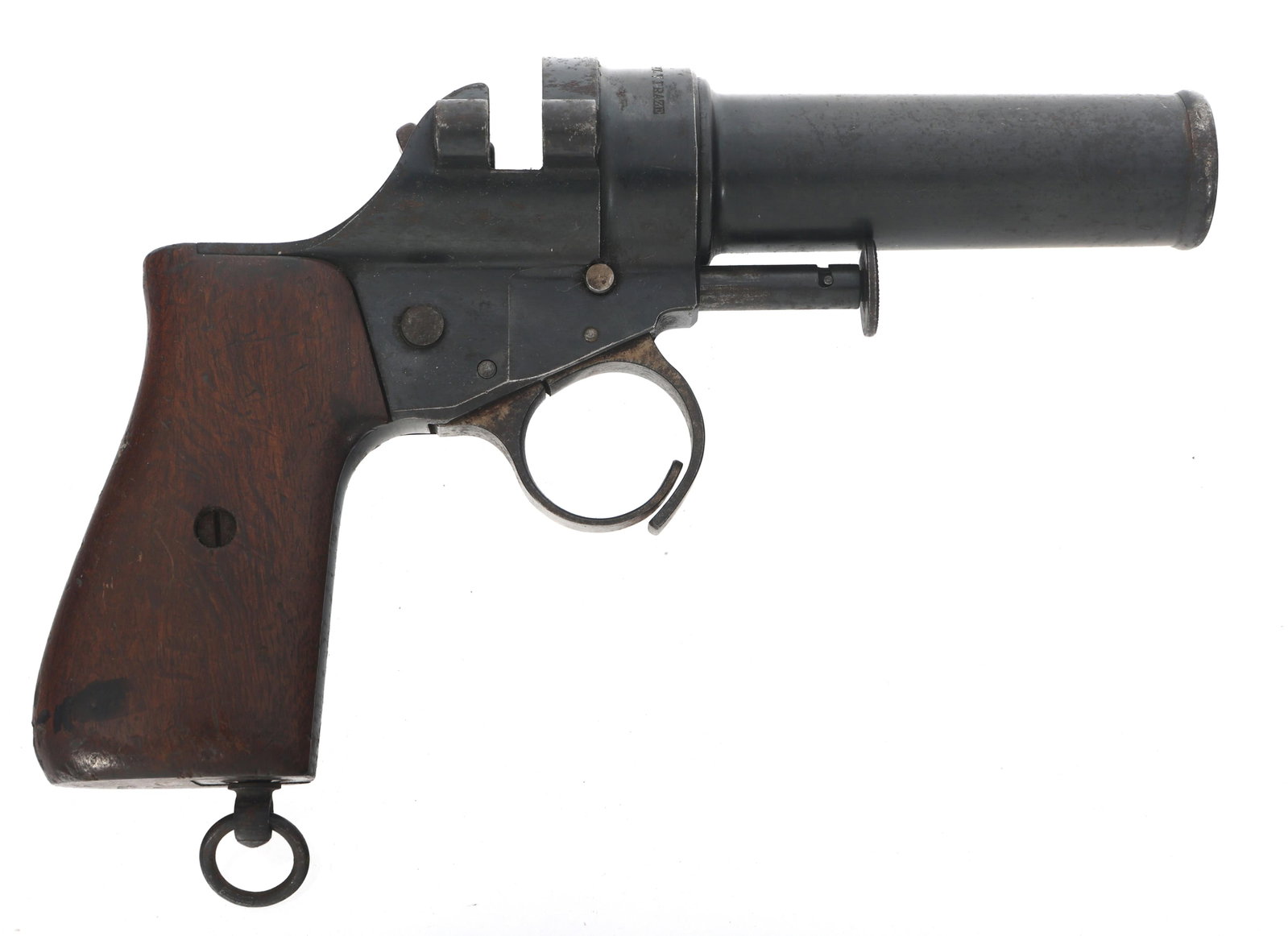 1933 CZECHOSLOVAKIAN CZ MODEL Vz 30 FLARE PISTOL: 1933 CZECHOSLOVAKIAN CZ MODEL Vz 30 FLARE PISTOL 1933 Czechoslovakian CZ Model Vz. 30 26.5mm caliber flare pistol. Left side of frame stamped J lion 33. Breech block missing. Wood grips. Lanyard ring.