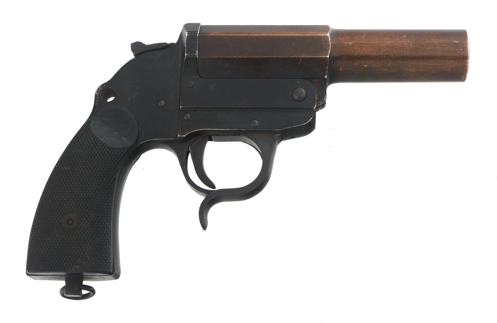GERMAN BERLIN LUBECKER HEER M1934 FLARE PISTOL: GERMAN BERLIN LUBECKER HEER M1934 FLARE PISTOL 1942 German Berlin-L?becker Heer Model 1934 26.5mm flare pistol. Left side of frame stamped "duv 42". Right side of barrel stamped with Reichsadler. Righ