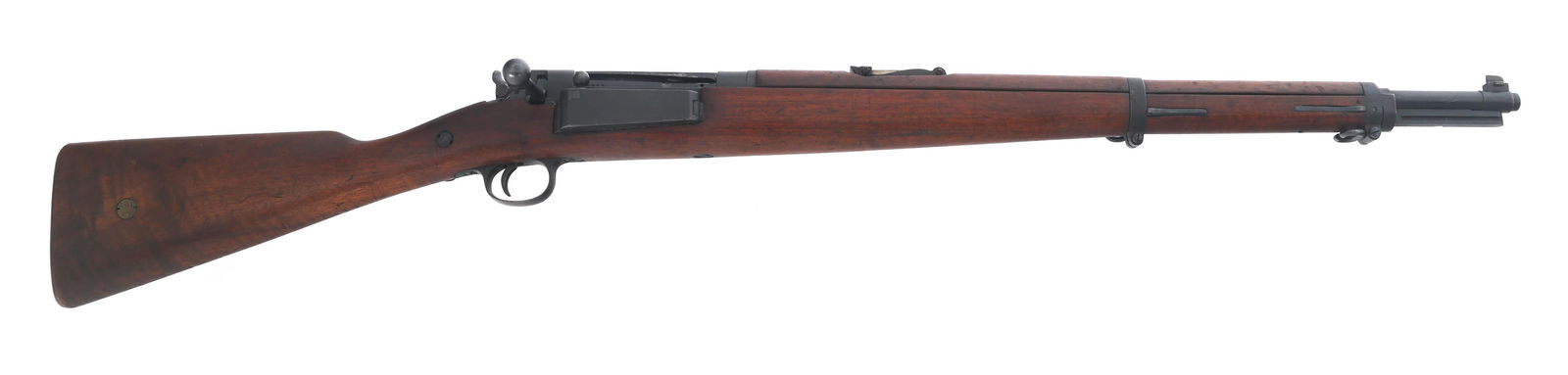 1916 DANISH HAERENS TOJHUS MODEL 1889 8mm RIFLE: 1916 DANISH HAERENS TOJHUS MODEL 1889 8mm RIFLE 1916 Danish Haerens Tojhus Model 1889 8x58mmR caliber bolt action Krag-Jorgensen rifle. No visible import marks. Left side of receiver stamped Haerens T