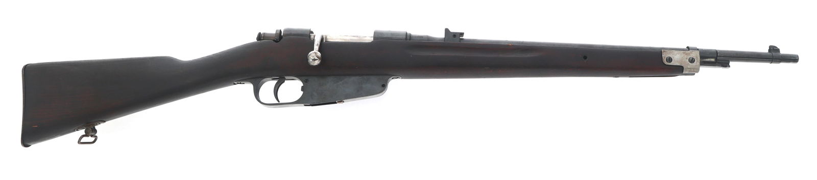WWII ITALIAN TERNI MODEL 91/38 6.5x52mm CAL RIFLE: WWII ITALIAN TERNI MODEL 91/38 6.5x52mm CAL RIFLE 1941 WWII Italian Terni Model 91/38 6.5x52mm caliber bolt action Carcano rifle. Top of barrel shank stamped crown / RE / Terni. Right side of barrel s