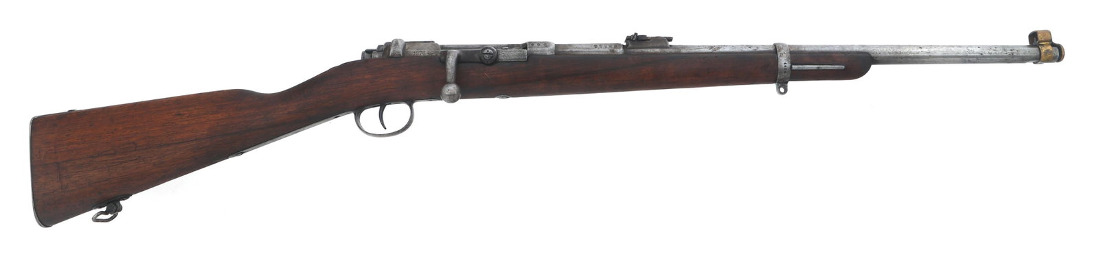 SPORTERIZED MAUSER K MOD 71 11mm CALIBER CARBINE: SPORTERIZED MAUSER K MOD 71 11mm CALIBER CARBINE Sporterized Mauser K Mod 71 11mm caliber single shot bolt action carbine. Serial numbers match on receiver, barrel, bolt knob, bolt head, firing pin, c