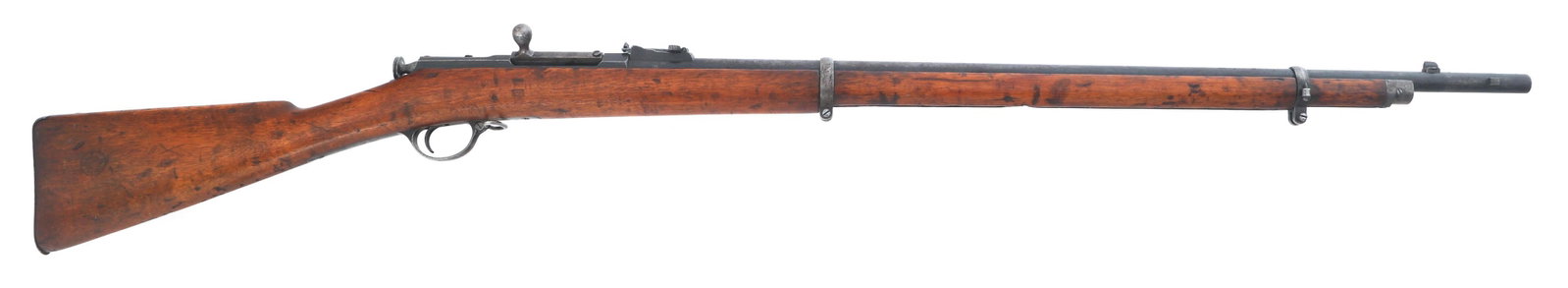 RUSSIAN BERDAN II MODEL 1870 10.75mm CALIBER RIFLE: RUSSIAN BERDAN II MODEL 1870 10.75mm CALIBER RIFLE Russian Berdan II Model 1870 10.75mm caliber bolt action rifle. Imperial crest on top receiver. Blued finish. Barrel dated 1889. Adjustable rear sigh