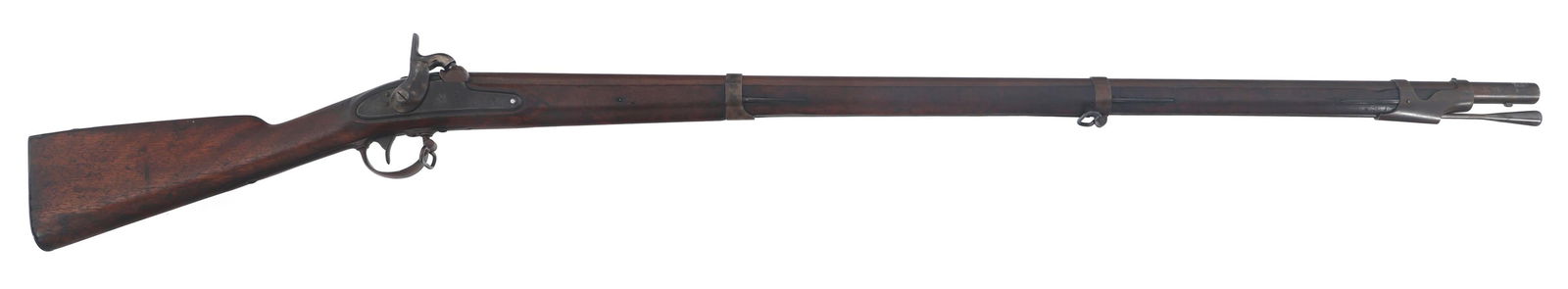 1849 US SPRINGFIELD MODEL 1842 .69 CALIBER MUSKET: 1849 US SPRINGFIELD MODEL 1842 .69 CALIBER MUSKET 1849 US Springfield Model 1842 .69 caliber percussion musket. Left side of barrel stamped V / P / eagle head. Side plate stamped Springfield / 1849 an