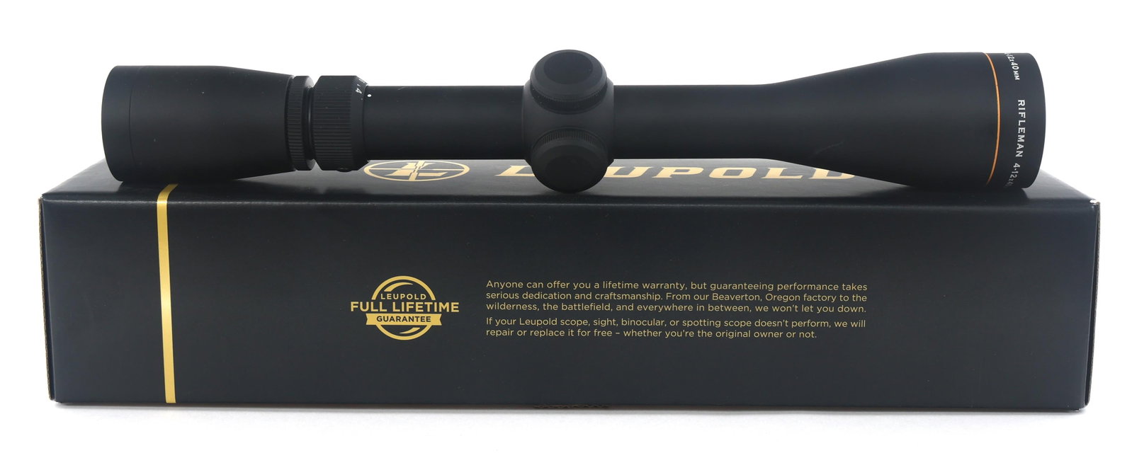 LEUPOLD MODEL RIFLEMAN 4-12x40 RIFLE SCOPE: LEUPOLD MODEL RIFLEMAN 4-12x40 RIFLE SCOPE Leupold Model Rifleman 4-12x40 power rifle scope. Duplex reticle. Original cardboard box with manual. Size / Gauge: 4-12x40