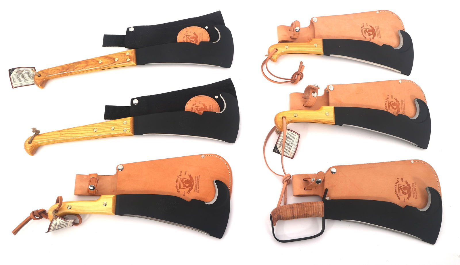 WOODMAN'S PAL MACHETES: WOODMAN'S PAL MACHETES Eight Woodman's Pal Machetes with Woodman's Pal nylon and leather sheaths. Includes style No: 145, 481 & 284. . Blade length from 10.75" to 11.5". Overall length from 17" to 22.