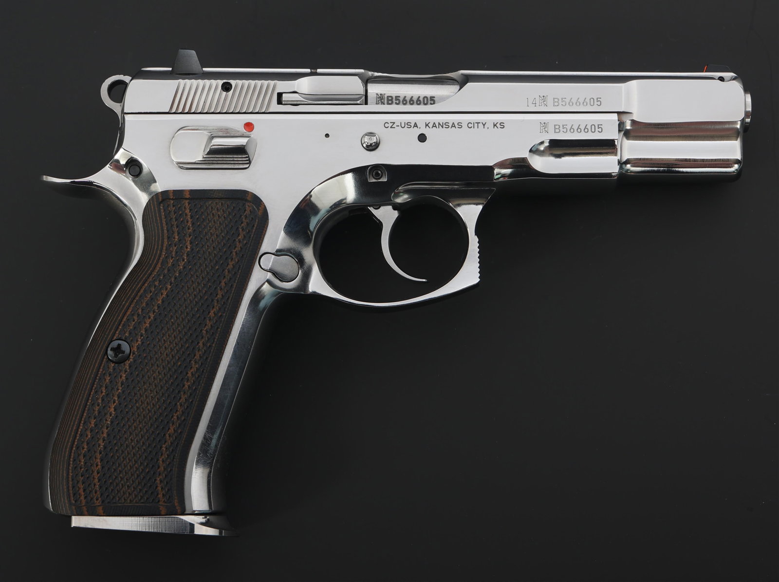 CZ MODEL 75 B 9x19mm CALIBER PISTOL: CZ MODEL 75 B 9x19mm CALIBER PISTOL CZ Model 75 B 9x19mm caliber semi-automatic pistol. Checkered polymer grips. Fixed sights. Two magazines. Checkered rubber grips. CZ hard plastic case with literatu