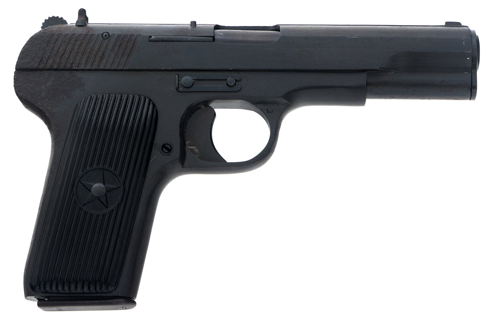 NORINCO TOKAREV MODEL 213 9x19mm CALIBER PISTOL: NORINCO TOKAREV MODEL 213 9x19mm CALIBER PISTOL Norinco Tokarev Model 213 9x19mm caliber semi-automatic pistol. Composite grips with star. Fixed sights. One magazine. Caliber / Gauge: 9x19mm Barrel Le