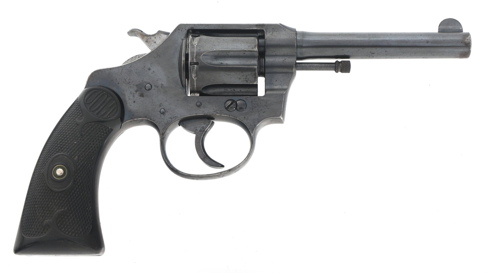 COLT MODEL POLICE POSITIVE .32 CAL REVOLVER: COLT MODEL POLICE POSITIVE .32 CAL REVOLVER Colt Model Police Positive .32 Colt caliber DA revolver. Blued finish. Serial numbers match on frame, crane arm and grips. Fixed sights. 6 shot fluted barre