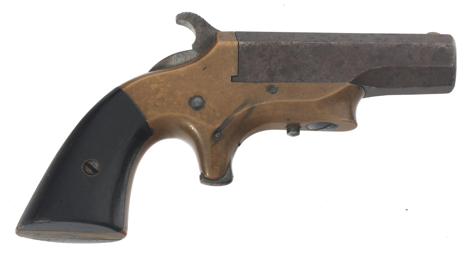 MERRIMACK MODEL SOUTHERNER .41 CALIBER DERRINGER: MERRIMACK MODEL SOUTHERNER .41 CALIBER DERRINGER Merrimack Arms & MFG Co. Model Southerner .41 caliber derringer. Serial numbers match on barrel, ejector, and frame. Wood grips. Fixed sights. Caliber 