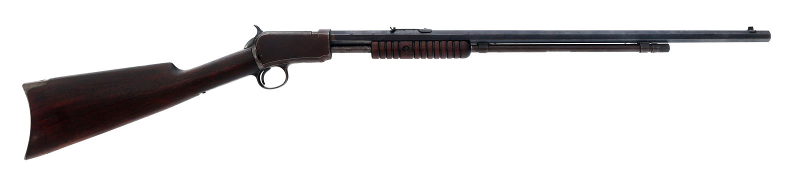 1914 WINCHESTER MODEL 1890 .22 WRF CALIBER RIFLE: 1914 WINCHESTER MODEL 1890 .22 WRF CALIBER RIFLE 1914 Winchester Model 1890 .22 W.R.F. caliber pump action rifle. Blade front sight. Adjustable rear sight. Wood stock and forend. Steel butt plate. Cal