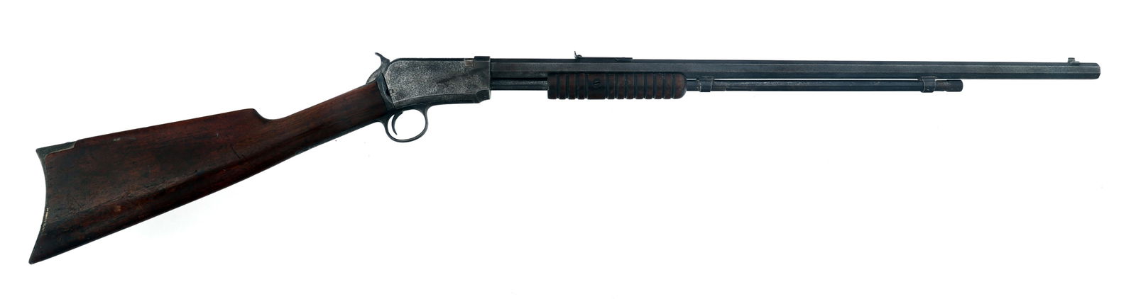 1908 WINCHESTER MODEL 1890 .22 SHORT CALIBER RIFLE: 1908 WINCHESTER MODEL 1890 .22 SHORT CALIBER RIFLE 1908 Winchester Model 1908 .22 S caliber pump action rifle. Wood stock and forend. Steel butt plate. Blade front sight. Adjustable rear sight. Calibe