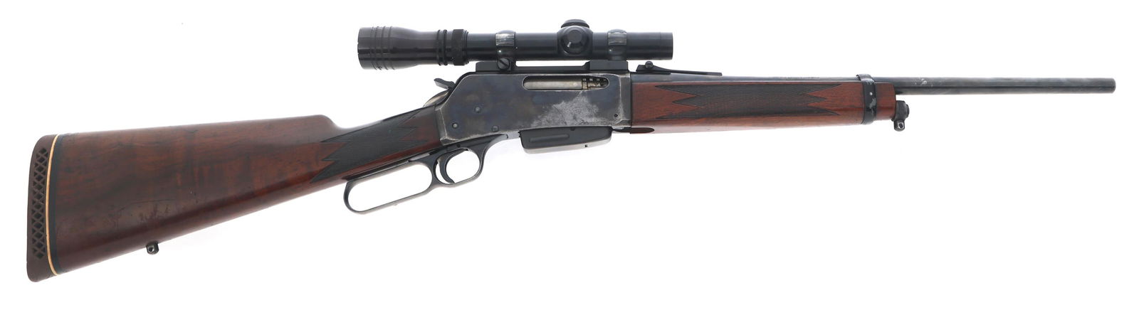 1971 BROWNING MODEL BLR .308 CALIBER RIFLE: 1971 BROWNING MODEL BLR .308 CALIBER RIFLE 1971 Browning Model BLR .308 caliber lever action rifle. Checkered wood stock and forend. Recoil pad. Sling mounts. One magazine. Redfield 1 3/4-5x rifle sco