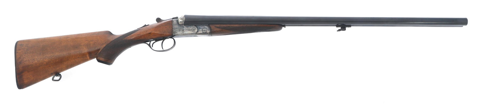 ARMAS BOST 12 GAUGE SIDE BY SIDE SHOTGUN: ARMAS BOST 12 GAUGE SIDE BY SIDE SHOTGUN JB Armas Bost 12 gauge Side by Side shotgun. 3 inch chamber. Improved Modified choke left barrel. Improved Cylinder choke right barrel. Serial numbers match on