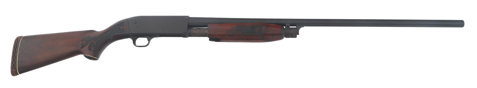 ITHACA MODEL 37 FEATHERLIGHT 12 GAUGE PUMP SHOTGUN: ITHACA MODEL 37 FEATHERLIGHT 12 GAUGE PUMP SHOTGUN Ithaca Model 37 Featherlight 12 gauge pump action shotgun. 2 3/4 inch chamber. Full choke. Engraved receiver. Checkered wood stock and forend. Recoil