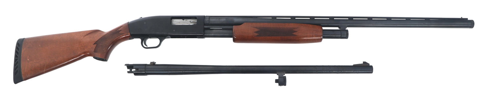 MOSSBERG MODEL 500AL 12 GAUGE PUMP SHOTGUN: MOSSBERG MODEL 500AL 12 GAUGE PUMP SHOTGUN Mossberg Model 500AL 12 gauge pump action shotgun. Laser engraved receiver. Blued finish. 28" barrel with 3" chamber, bead sight, and modified accu-choke ins