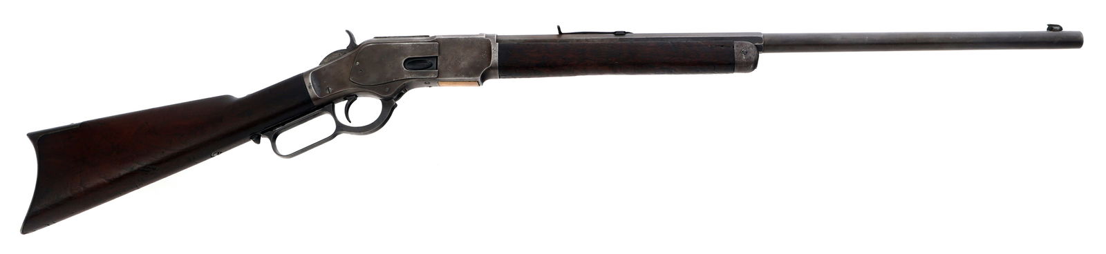 1882 WINCHESTER MODEL 1873 .38-40 CALIBER RIFLE: 1882 WINCHESTER MODEL 1873 .38-40 CALIBER RIFLE 1882 Winchester Model 1873 .38-40 caliber lever action rifle. 24" octagonal to round barrel. Top of barrel marked 38 Cal. Upper tang stamped Model 1873.