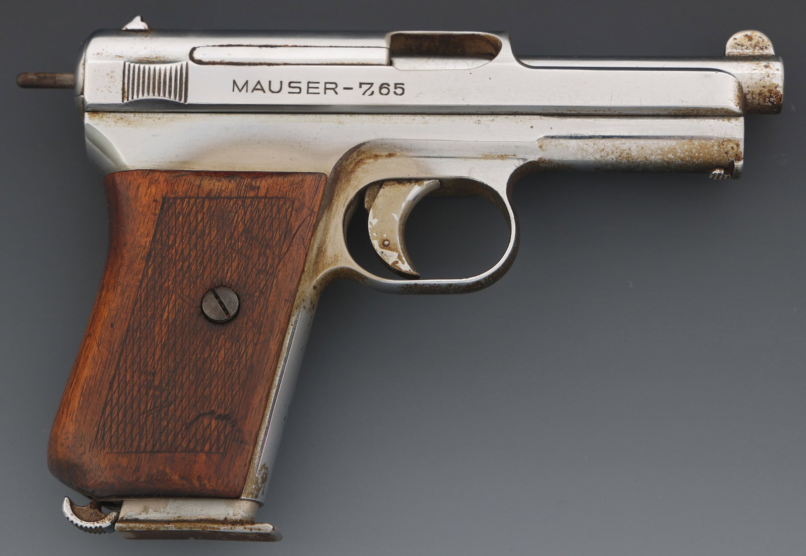 MAUSER MODEL 1914 7.65 CAL PISTOL FOR PARTS/REPAIR: MAUSER MODEL 1914 7.65 CAL PISTOL FOR PARTS/REPAIR Mauser Model 1914 7.65mm caliber semi automatic pistol. Wood grips. Caliber / Gauge: 7.65mm Barrel Length: 3.25" Serial Number: 443048