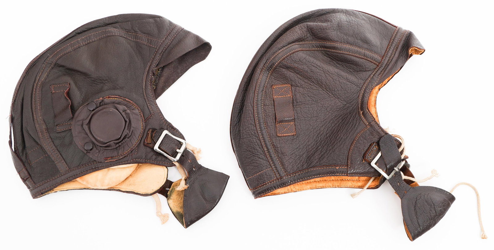WWII USN NAF-1092 LEATHER FLYING HELMETS: WWII USN NAF-1092 LEATHER FLYING HELMETS WWII US Navy AN-1092 Leather Flying Helmets. (1) NAF-1092. Leather construction with chamois liner and chinstrap. Stamped "USN" on the reverse. Manufactured by