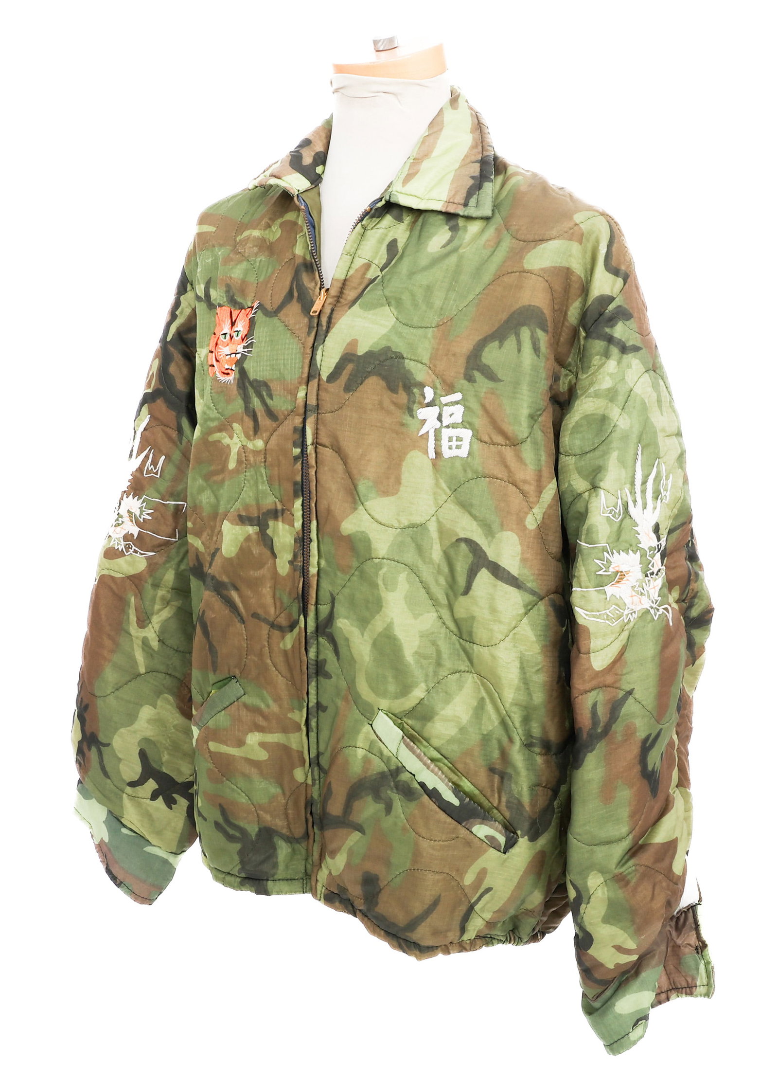 VIETNAM WAR US TOUR JACKET: VIETNAM WAR US TOUR JACKET Vietnam War US personalized Parka Liner Tour Jacket. Tiger & kanji character embroidered on the chest, map of Southeast Asia & "Saigon 67-68, Viet-Nam" on the back, and drag