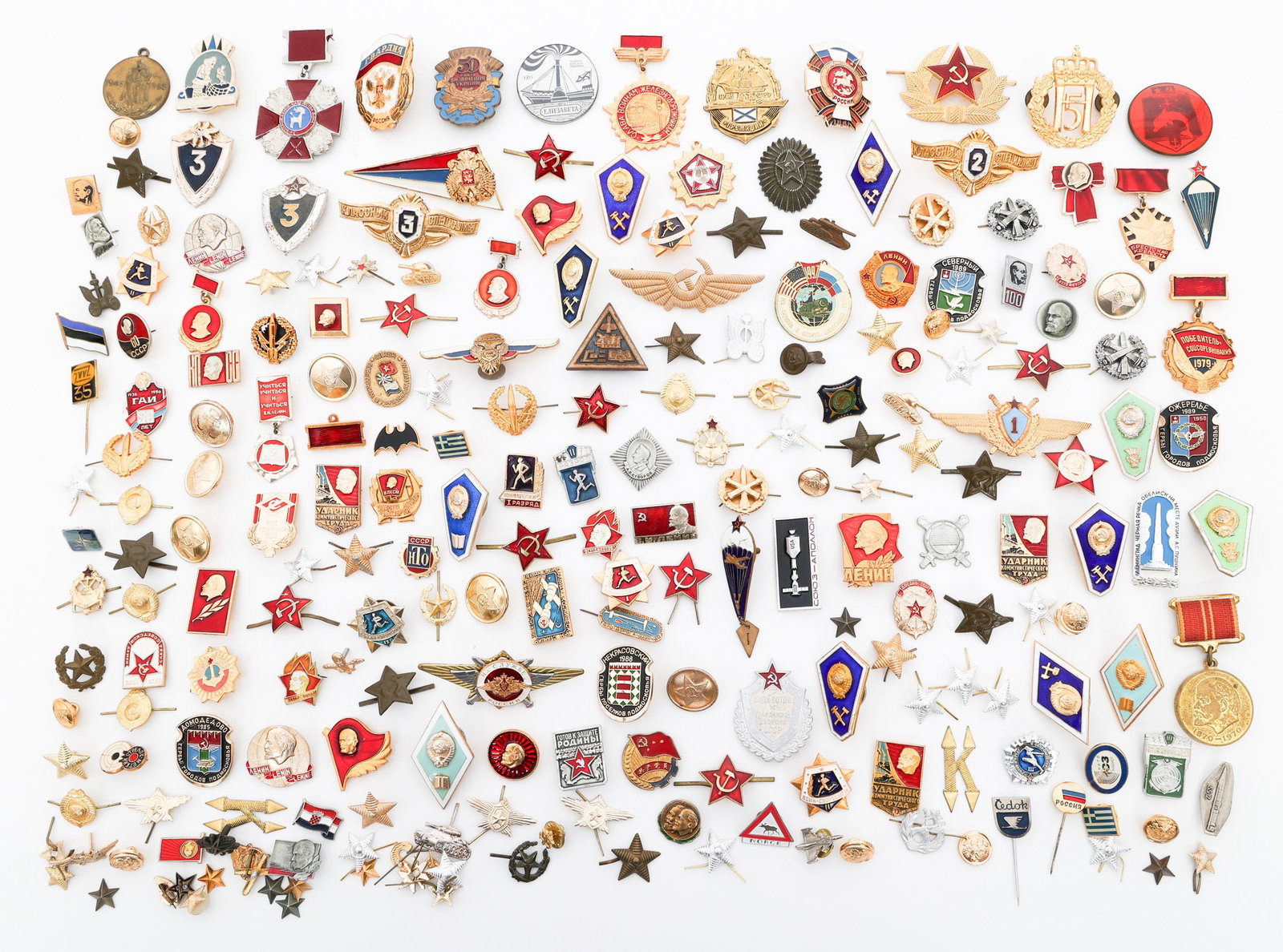 COLD WAR SOVIET UNION MILITARY & POLITICAL BADGES: COLD WAR SOVIET UNION MILITARY & POLITICAL BADGES Cold War Soviet Union Military and Political Party Badges and Pins. Brass and tin construction.