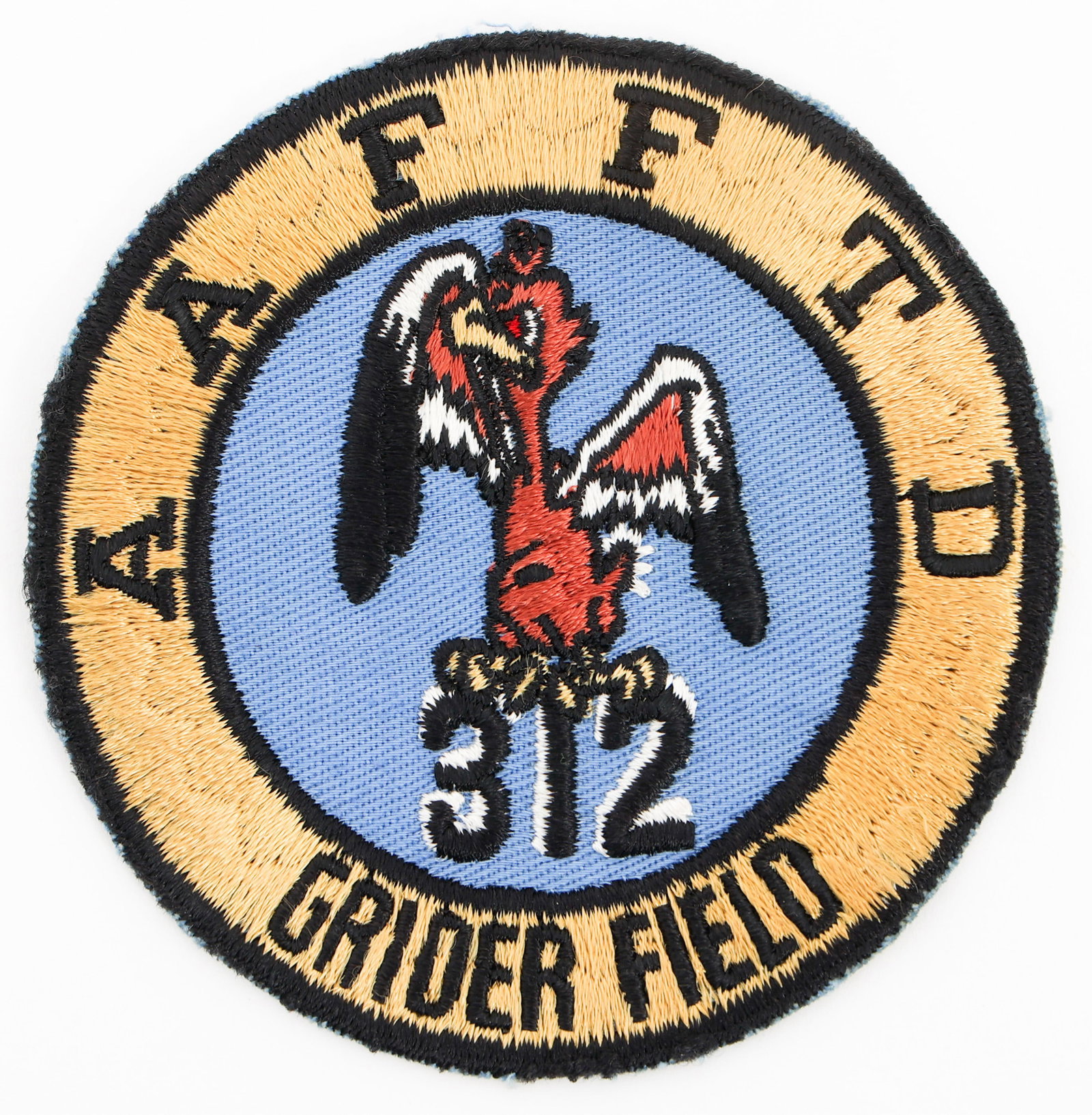WWII USAAF 312th AAFFTD TRAINING UNIT PATCH: WWII USAAF 312th AAFFTD TRAINING UNIT PATCH WWII USAAF 312th Army Air Forces Flying Training Detachment Training Unit Patch. Machine embroidered cotton on twill. Size: 4" Provenance: Lifetime Military