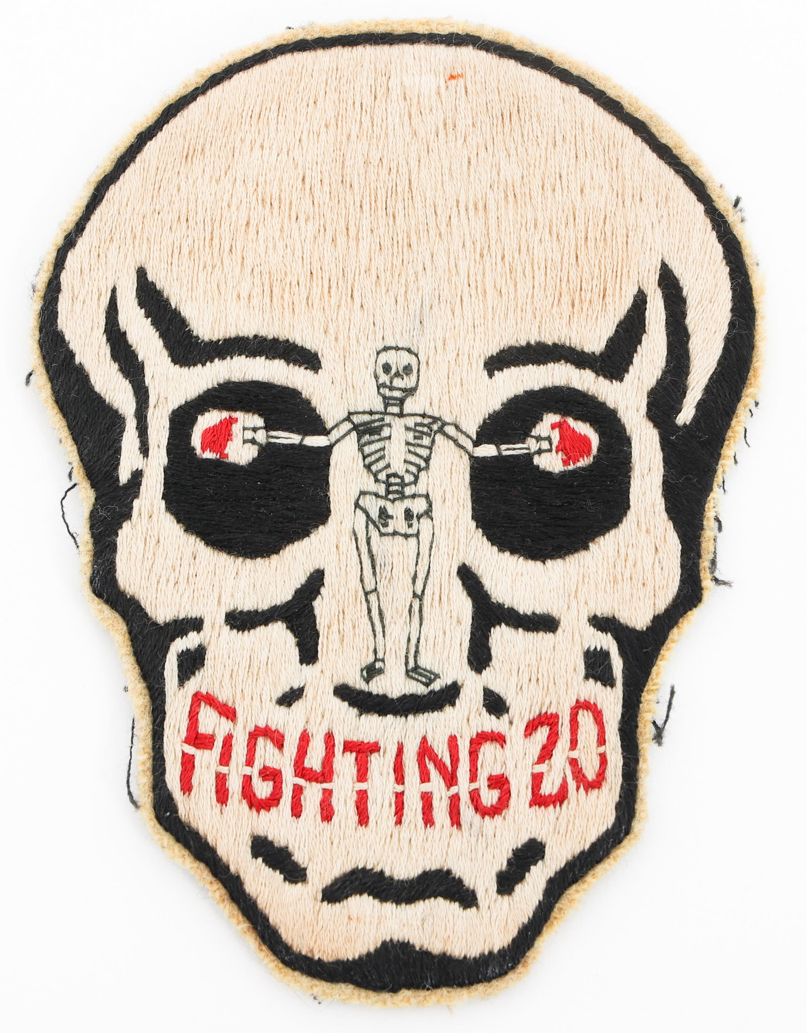 WWII US NAVY VF-20 FIGHTER SQUADRON PATCH: WWII US NAVY VF-20 FIGHTER SQUADRON PATCH WWII US Navy Fighter Squadron 20 Patch. Full cotton embroidery on felt. Size: 5" x 3 1/4" Provenance: Lifetime Military Memorabilia & Arms Collection of Peter