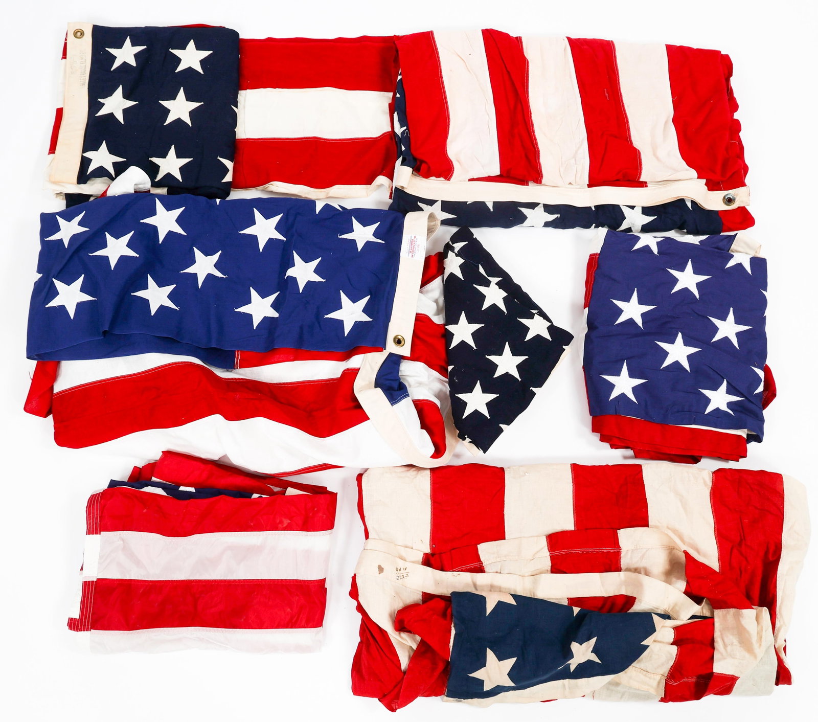 WWI - COLD WAR US 48, 49, & 50 STAR FLAGS: WWI - COLD WAR US 48, 49, & 50 STAR FLAGS 7 WWI - Cold War US 48, 49, & 50 Star Flags. Size: 42" to 68" x 80" to 120" Provenance: Lifetime Military Memorabilia & Arms Collection of Peter L. Knepton (1