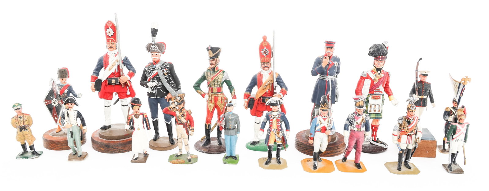 EARLY 20th C. WORLD MILITARY FIGURINES: EARLY 20th C. WORLD MILITARY FIGURINES World Military Figurines. Most likely cast lead construction. Hand painted. Including USMC marine, Frank Reich Kaisergarde, WWII German Fieldmarschall Erwin Romm