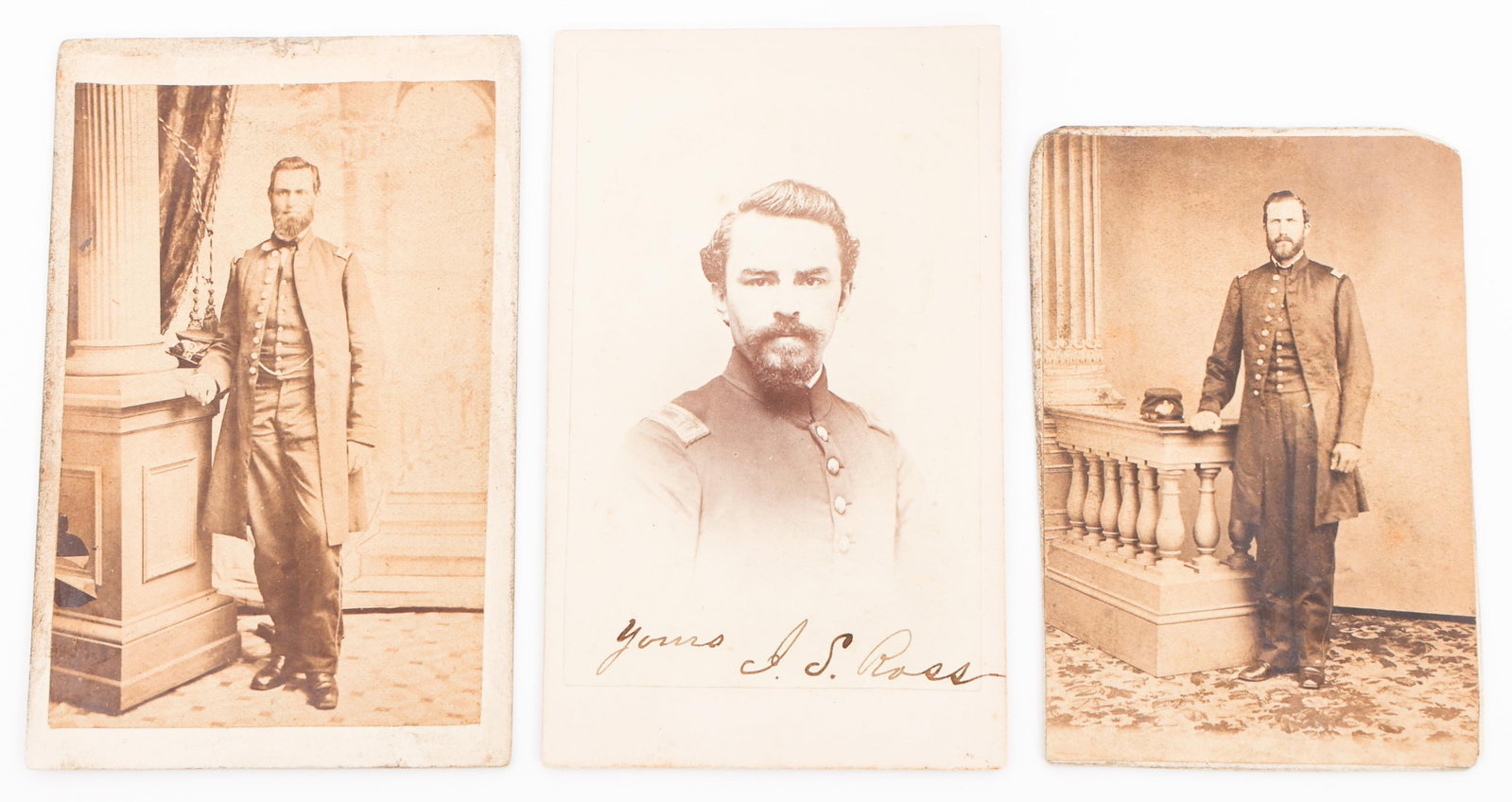 CIVIL WAR UNION SOLDIER CDV PHOTOGRAPHS: CIVIL WAR UNION SOLDIER CDV PHOTOGRAPHS Civil War Union Soldier CDV Photographs. Includes photographs of Union soldiers standing and seated in uniform. "Yours J. S. Ross" signed at the bottom of one p