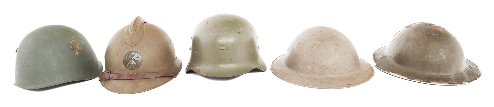 WWII - POST WAR WORLD MILITARY COMBAT HELMETS: WWII - POST WAR WORLD MILITARY COMBAT HELMETS WWII - Post War World Military Original and Refurbished Combat Helmets. (1) French M26 with liner and modern or post-war insignia. (1) Italian M33 with li