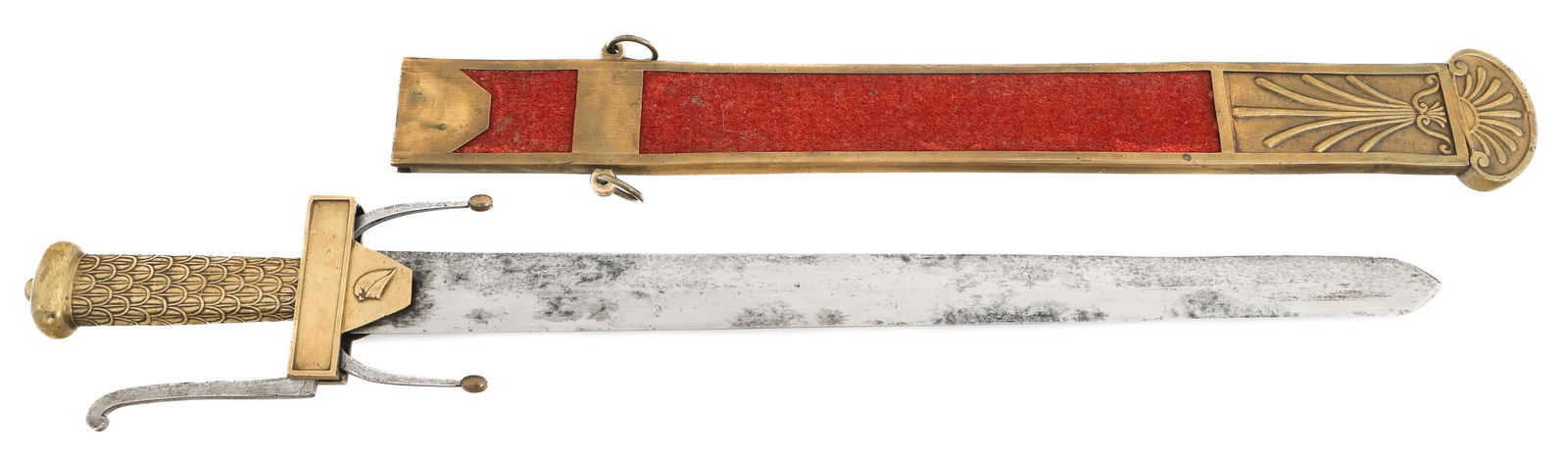 18th C. FRENCH GLAIVE DE ECOLE DE MARS CADET SWORD: 18th C. FRENCH GLAIVE DE ECOLE DE MARS CADET SWORD 18th C. French Glaive de l'Ecole de Mars Paris Military Academy Cadet Sword. Double edged straight blade with no visible maker marks. Decorated brass