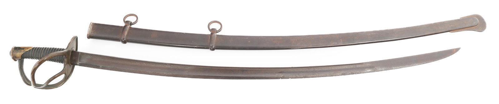 CIVIL WAR US M1840 CAVALRY SWORD by AMES: CIVIL WAR US M1840 CAVALRY SWORD by AMES Civil War US M1840 Cavalry Sword. Single edged curved blade with fuller. Maker mark of N.P. Ames Cabotville and "1846" stamped on one side of the ricasso, "US"