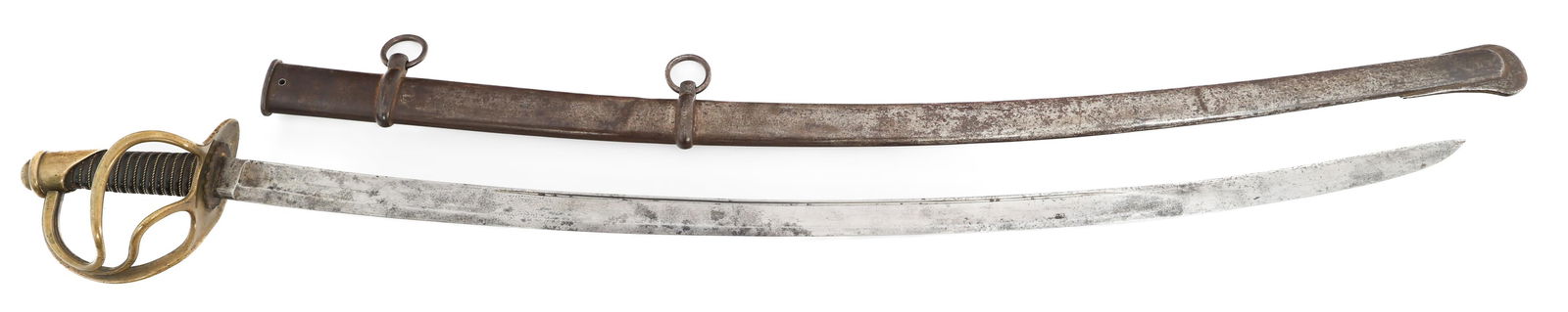 CIVIL WAR US M1840 CAVALRY SWORD by P.S. JUSTICE: CIVIL WAR US M1840 CAVALRY SWORD by P.S. JUSTICE Civil War US Army M1840 Cavalry Sword. Single edged, curved blade with dual fuller. Maker marked by P.S. Justice, Philadelphia on the ricasso. Leather