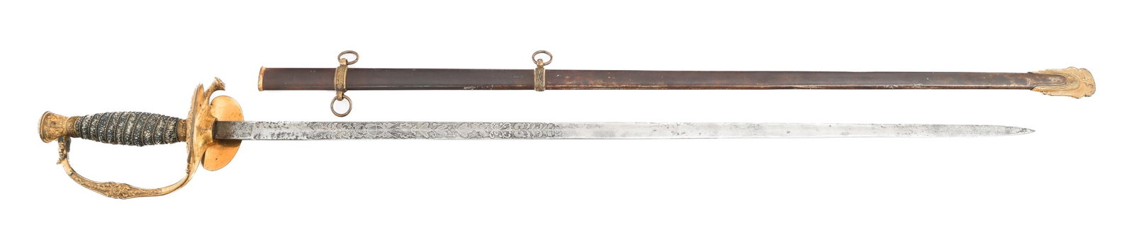 CIVIL WAR US M1860 STAFF & FIELD OFFICER SWORD: CIVIL WAR US M1860 STAFF & FIELD OFFICER SWORD Civil War US M1860 Staff and Field Officer's Sword. Double edged, diamond sectioned, bright blade. Double acid etched with floral and patriotic patterns.
