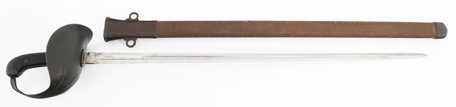 WWI US ARMY M1913 CAVALRY SWORD by L.F. & C.: WWI US ARMY M1913 CAVALRY SWORD by L.F. & C. WWI US Army M1913 "Patton Saber" Cavalry Sword. Double edged, bright blade with fuller. Maker marked by L.F. & C. and dated 1918 on the ricasso. Steel buff