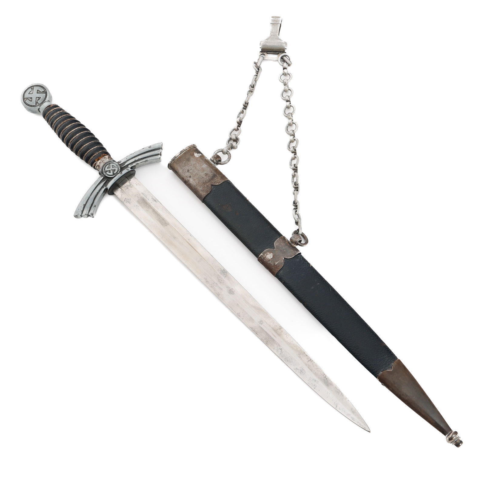 WWII GERMAN LUFTWAFFE 1st MODEL DAGGER by HERDER: WWII GERMAN LUFTWAFFE 1st MODEL DAGGER by HERDER WWII German Luftwaffe 1st Model Dagger. Double edged, bright blade with maker marked by Rich. Abr. Herder on the ricasso. Leather buffer pad present. A