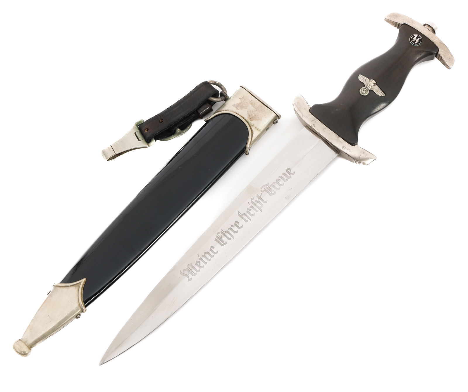 WWII GERMAN MODEL 1936 SS EM PARTS DAGGER: WWII GERMAN MODEL 1936 SS EM PARTS DAGGER WWII German Model 1936 SS Enlisted Parts Dagger. RZM 1053/39 (Carl Eickhorn) Original blade with a mix of original and modern parts. Blade Length: 8 3/4" Tota