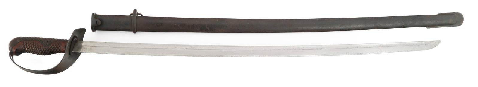 IMPERIAL JAPANESE TYPE 32 CAVALRY TROOPER SWORD: IMPERIAL JAPANESE TYPE 32 CAVALRY TROOPER SWORD Imperial Japanese Type 32 Cavalry Trooper Sword. Single edged, bright blade with fuller. Serial number stamped on one side of the ricasso. Leather buffe
