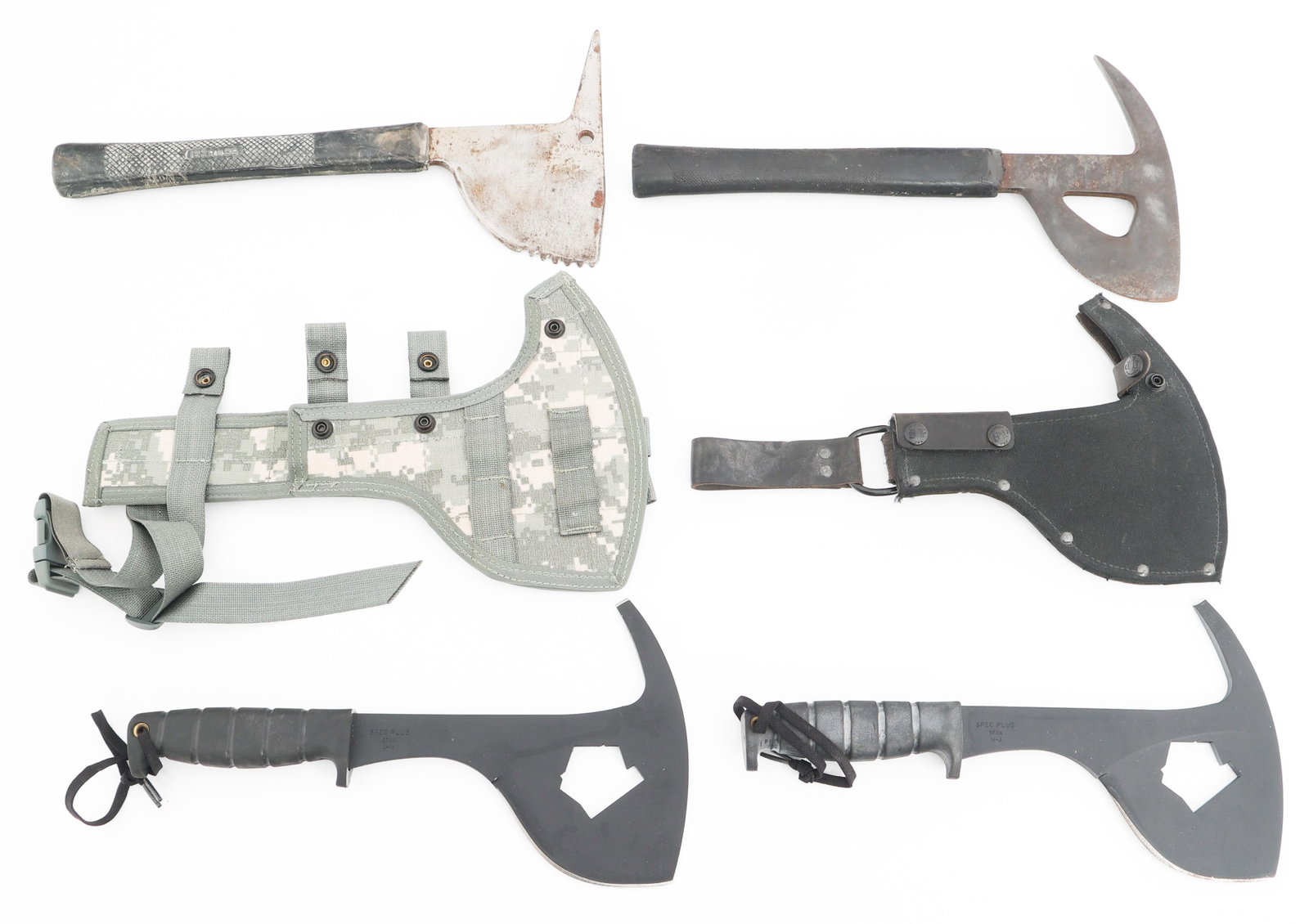 WWII - CURRENT US CRASH & SURVIVAL AXES: WWII - CURRENT US CRASH & SURVIVAL AXES WWII - Current US Crash and Survival Axes. (1) WWII USAAF Crash Axe. Single edged axe head with spike. Rubber handle. (1) WWII USAAF Crash Axe. Single edged, se