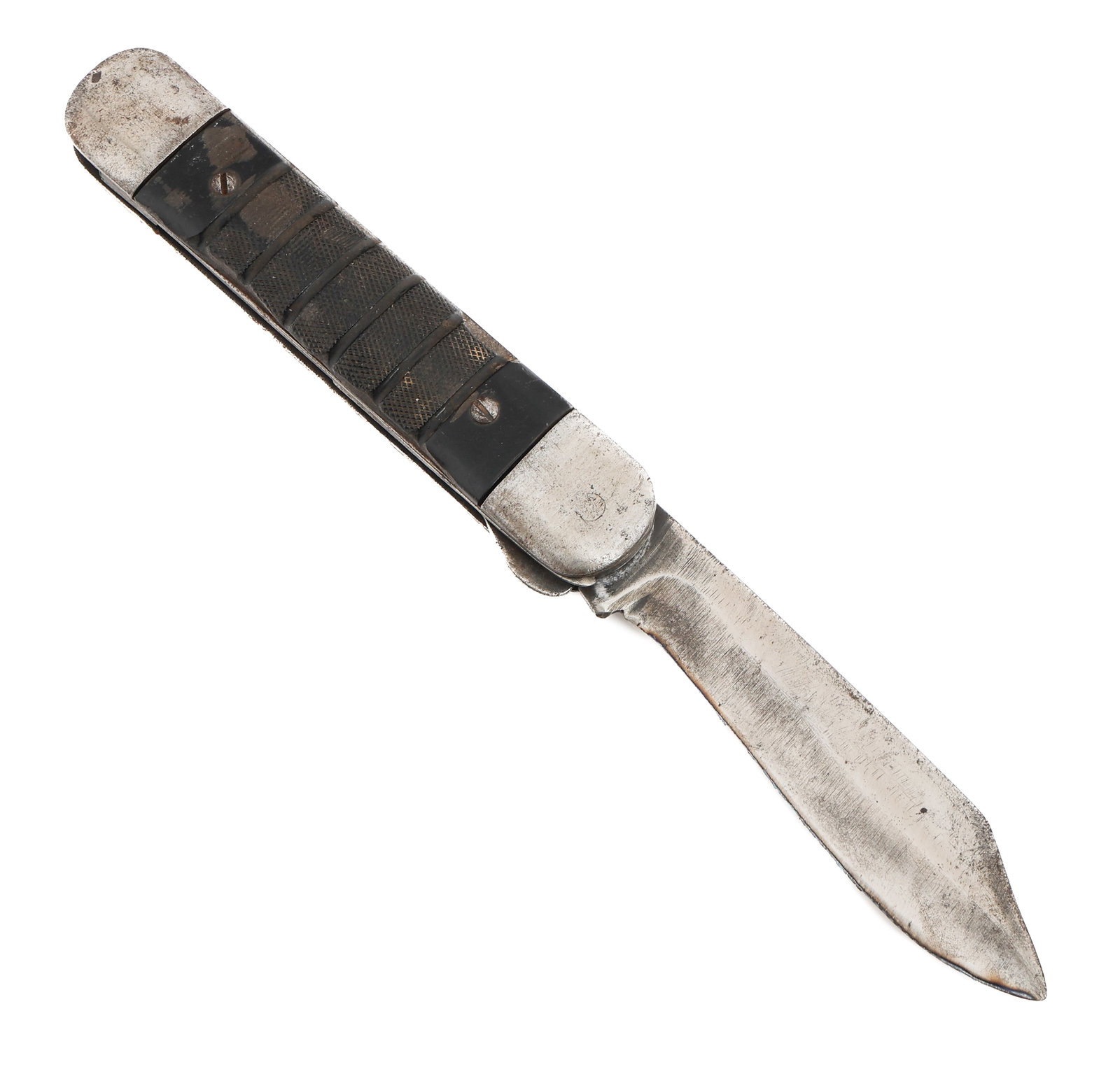 WWII US NAVY PILOT FOLDING SURVIVAL KNIFE: WWII US NAVY PILOT FOLDING SURVIVAL KNIFE WWII US Navy Pilot Folding Survival Knife. Single edged, folding, bright blade. Maker mark of Colonial stamped near the spine. Steel hilt with bakelite grips.