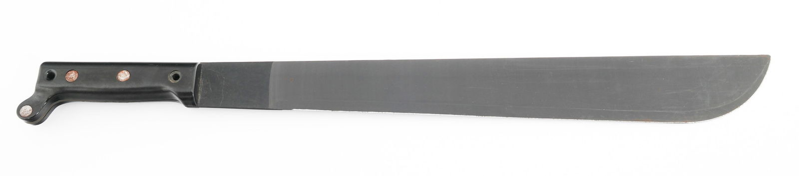 VIETNAM WAR US M1942 MACHETE by ONTARIO KNIFE: VIETNAM WAR US M1942 MACHETE by ONTARIO KNIFE Vietnam War US M1942 Machete. Single edged, parkerized machete blade. Maker marked by Ontario Knife and stamped "US" on the ricasso. Composite grips. No s