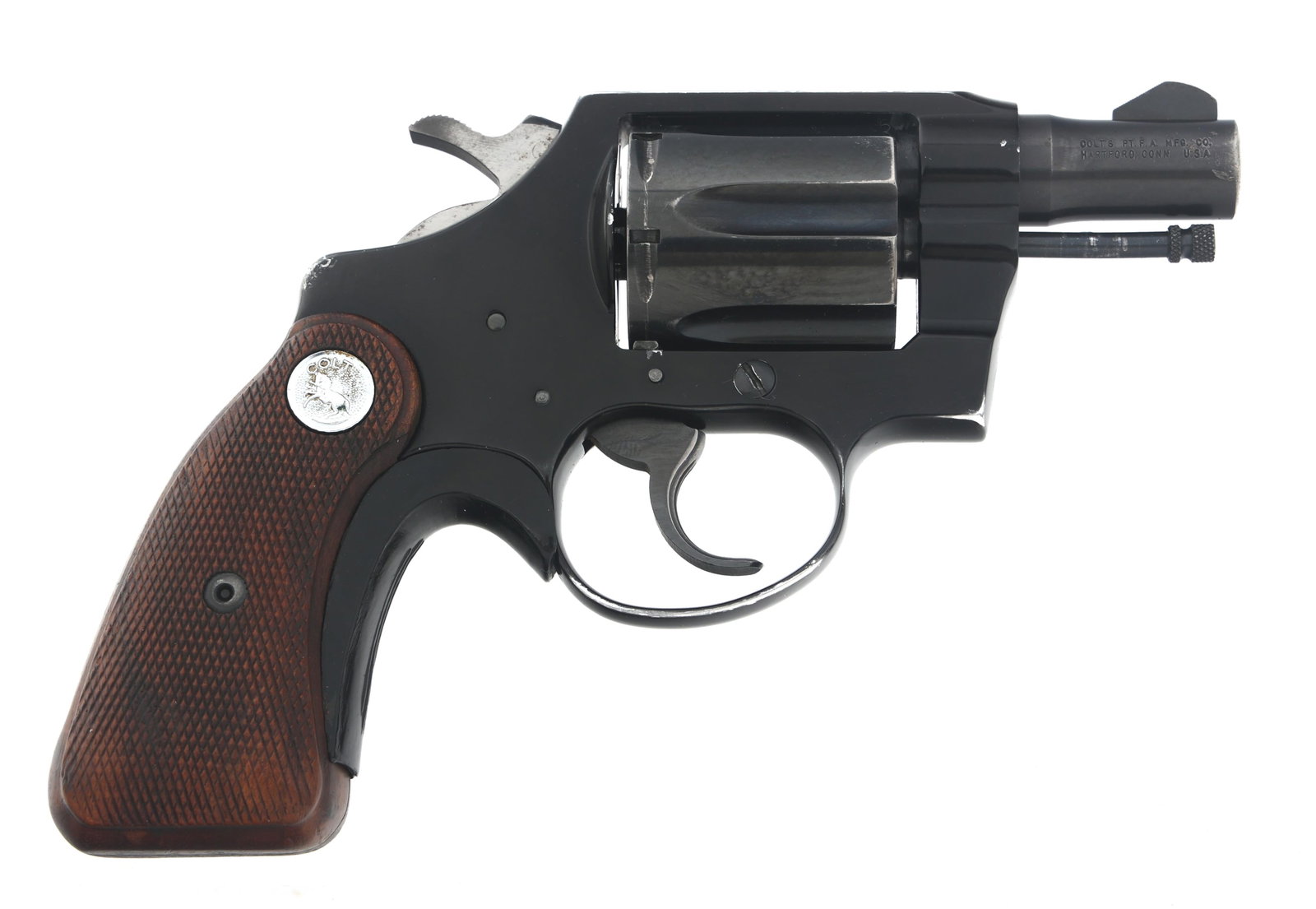 COLT MODEL COBRA .38 SPL CALIBER DA REVOLVER: COLT MODEL COBRA .38 SPL CALIBER DA REVOLVER Colt Model Cobra .38 special caliber DA revolver. Back strap stamped Presented By United California Bank and UCB Logo. Blued finish. Fixed sights. Six shot