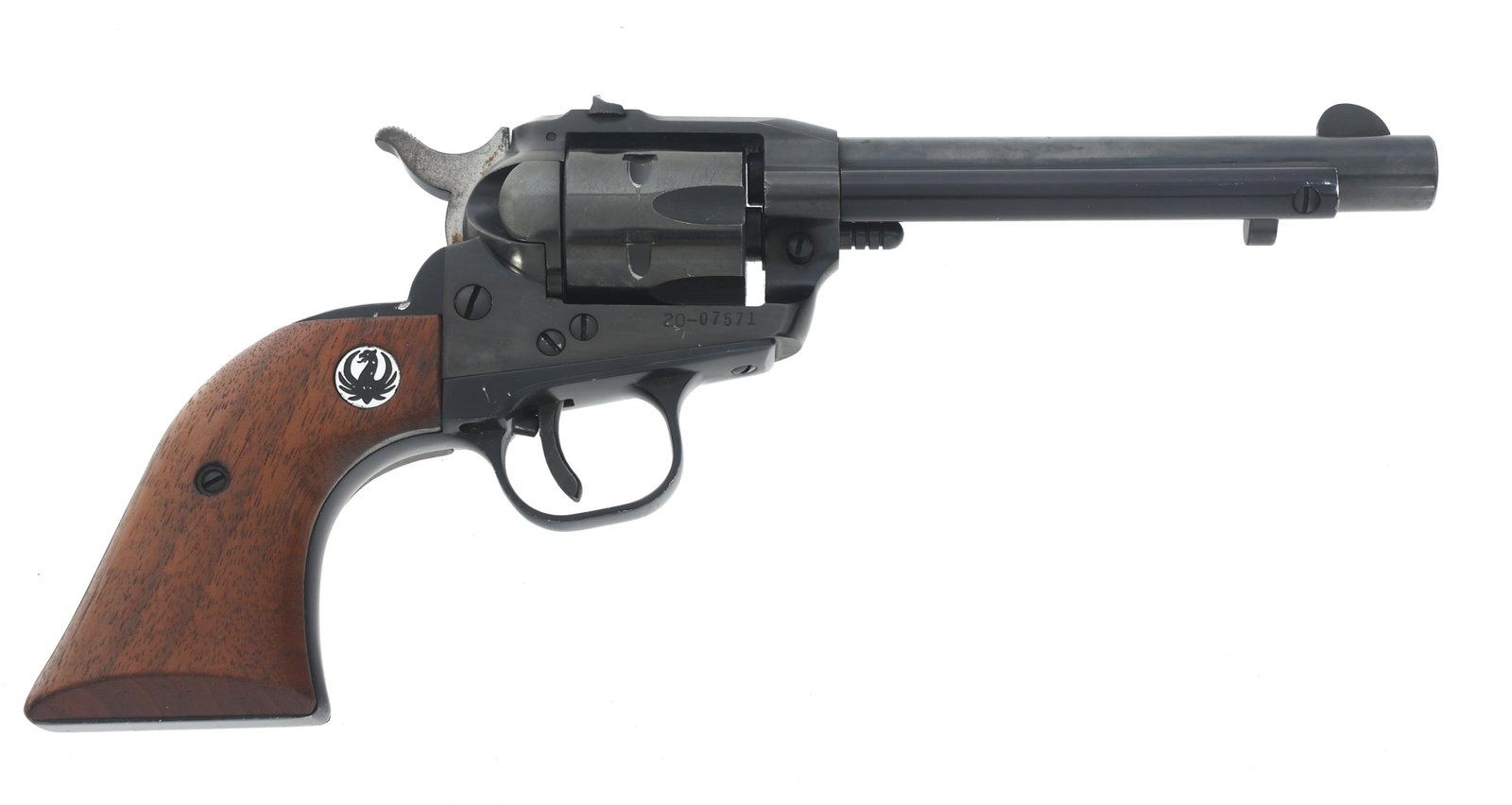 RUGER MODEL SINGLE SIX .22 CALIBER SA REVOLVER: RUGER MODEL SINGLE SIX .22 CALIBER SA REVOLVER 1969 Ruger Single Six .22 caliber single action revolver. Blued finish. Wood grips with Ruger medallion. Fixed sights. Six shot fluted cylinder. Caliber 